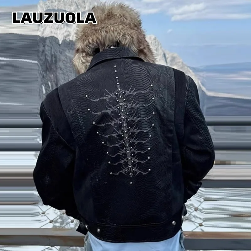 Embroidery Jacket - Erkekler Siyah Yılan Kabartmalı Ceket Sırt