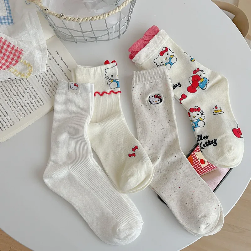 Embroidery On Socks - 4 Çift Kadın Sanrio Sweet Cartoon