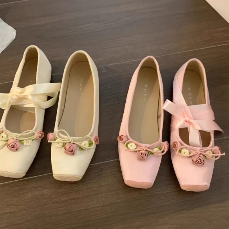 Embroidery Designer - Kadın Flats Bow Marie Janes Ayakkabı