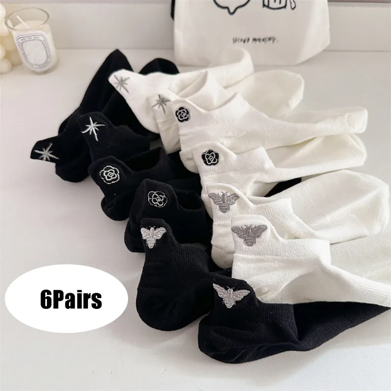 Embroidery On Socks - 6 çift Lüks Marka Kadın Çorap