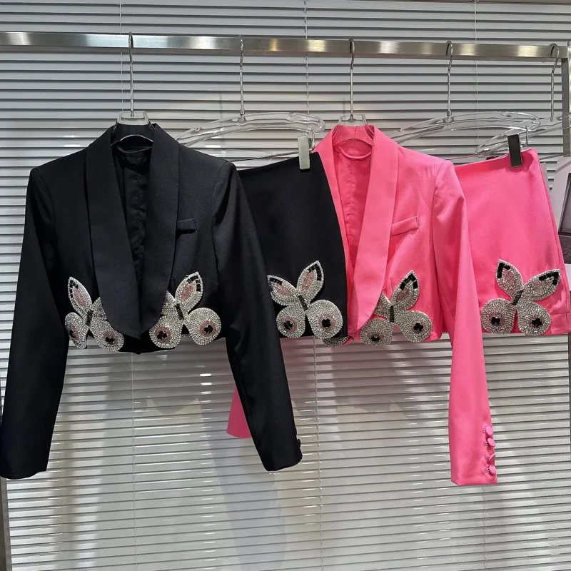 Embroidery Jacket - Chic kelebek nakış Diamonds boncuklu Blazers