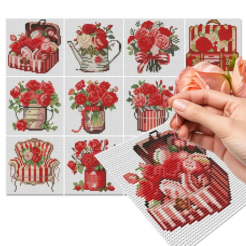 Embroidery Rose Stitch - 12 adet gül çapraz dikiş 11Ct