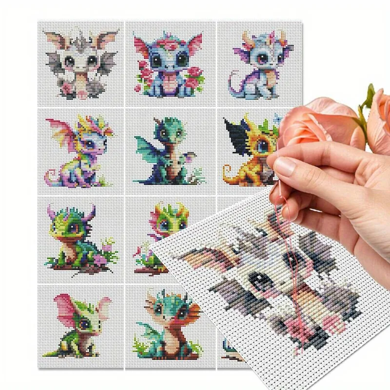 Embroidery Tas - 12 adet ejderha çapraz dikiş 11CT