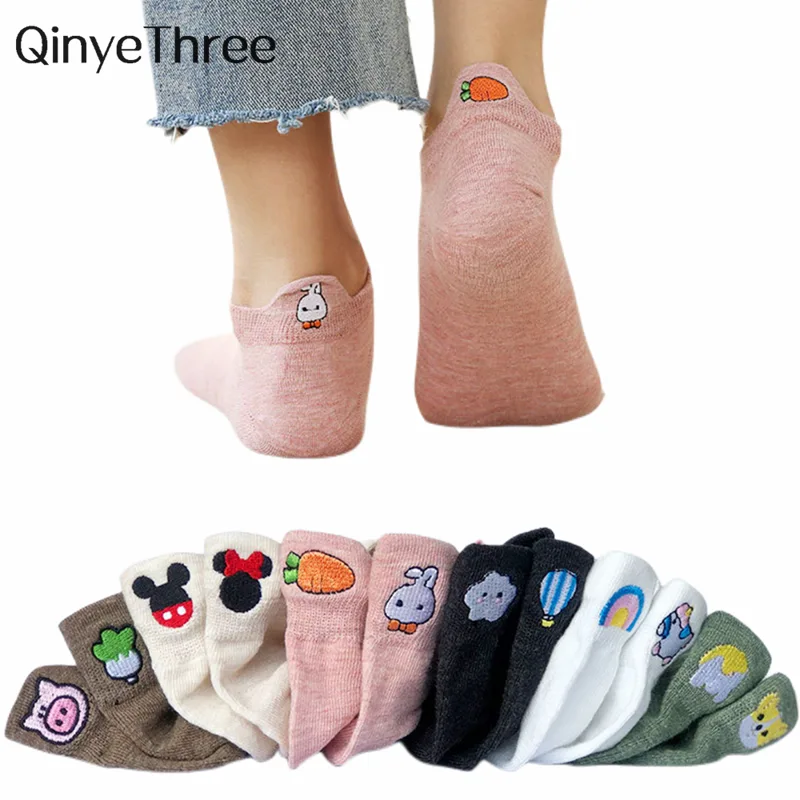 Embroidery On Socks - Yeni kadın sevimli nakış komik hayvan