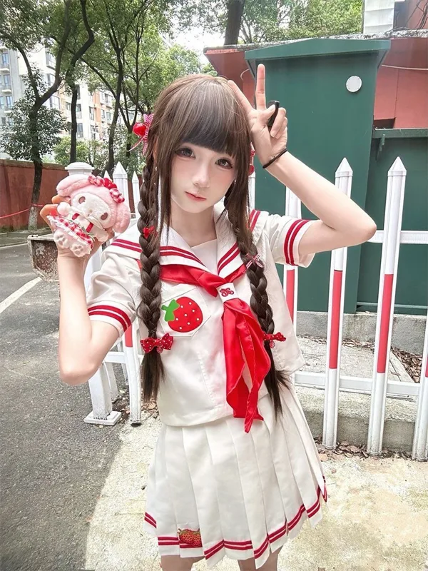 Embroidery Uniform - Sevimli Çilek Nakış Japon Tarzı Denizci