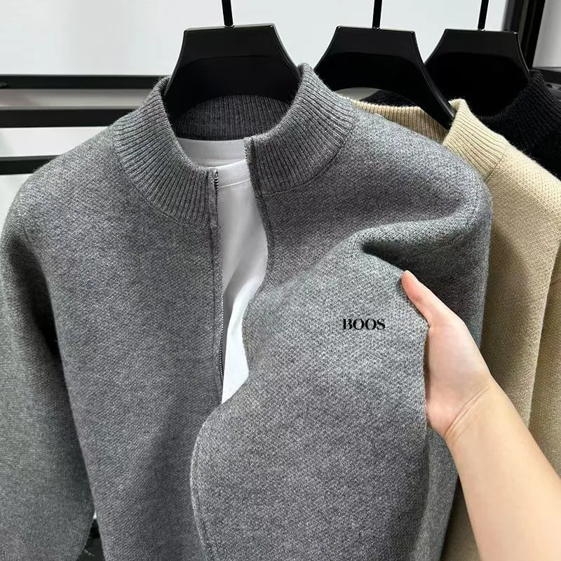 Embroidery Cardigan - Erkek Kalınlaştırılmış Düz Renk Hırka Kazak,