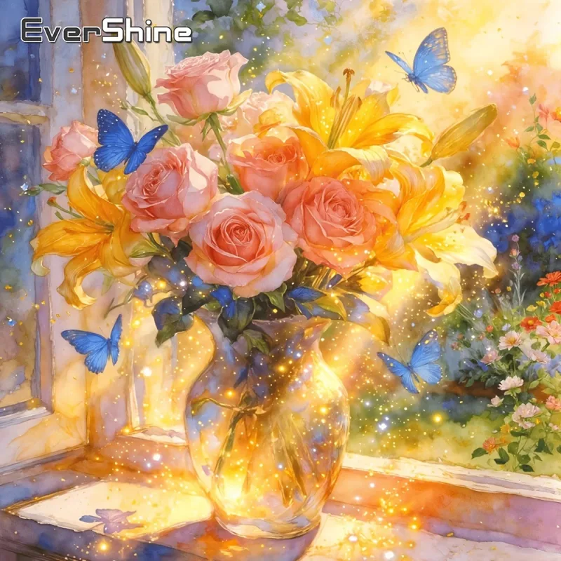 Embroidery Rose Stitch - Evershine Çiçekli Elmas Nakış Gül Rhinestone'lu