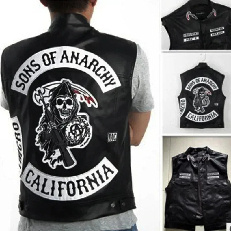 Embroidery Jacket - ABC123Leather Erkekler Motosiklet Cosplay Kostüm Kolsuz