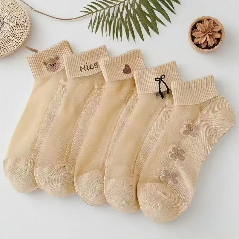 Embroidery On Socks - Kadınlar için Şeffaf Buz İpeği Polyester