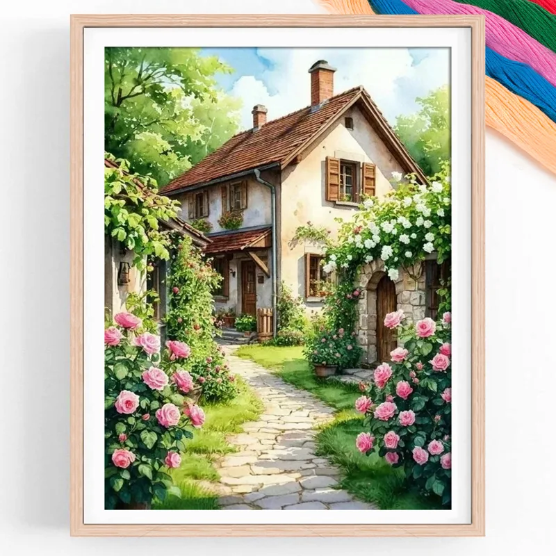 Embroidery Rose Stitch - Yeni Gelen Çapraz Dikiş Kumaş Manzara