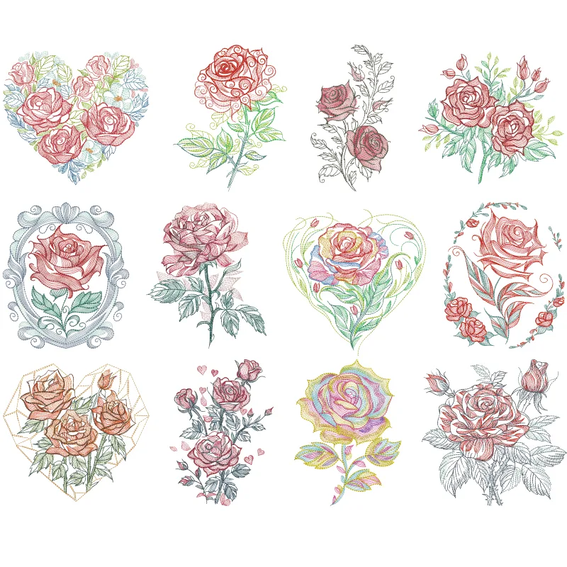Embroidery Effect Canva - 22cm Gül Desenli Isı Transfer Baskı