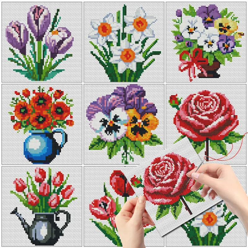 Embroidery Rose Stitch - Evershine 8 adet Mini Çiçek Çapraz