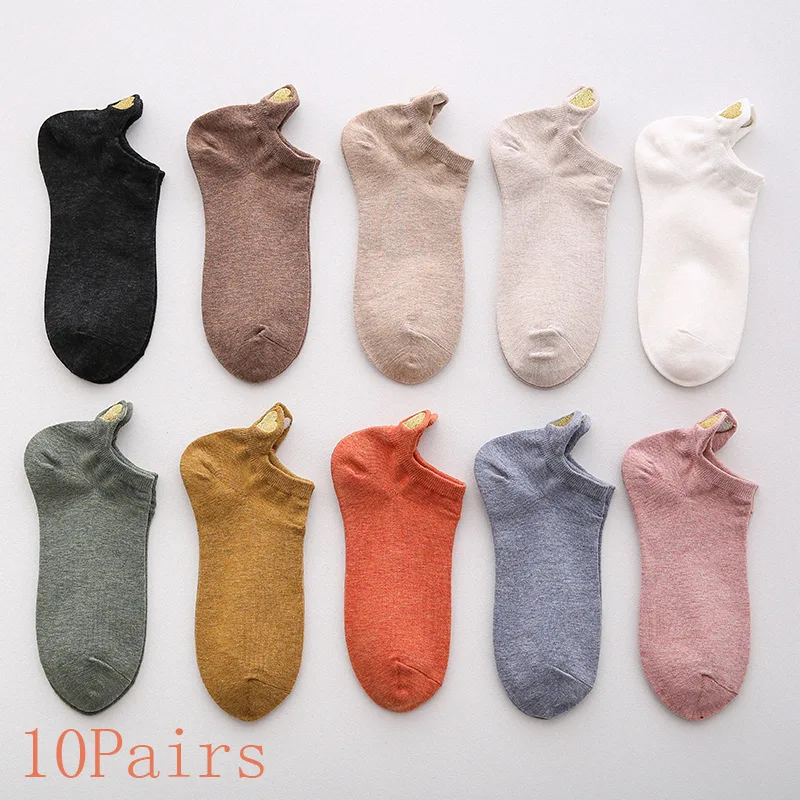 Embroidery On Socks - 10 çift/grup kadın Pamuklu Çorap Düşük