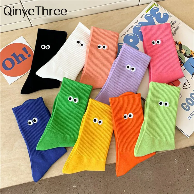 Embroidery On Socks - Yeni kadın Işlemeli Büyük Gözler Orta
