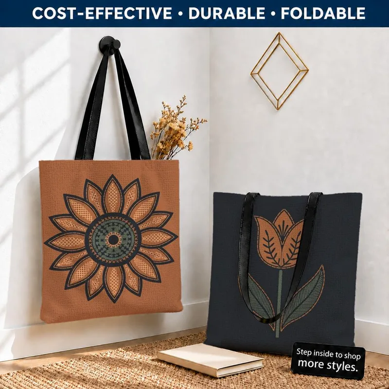 Embroidery Effect Canva - Retro çiçek nakışı efektli saklama çantaları