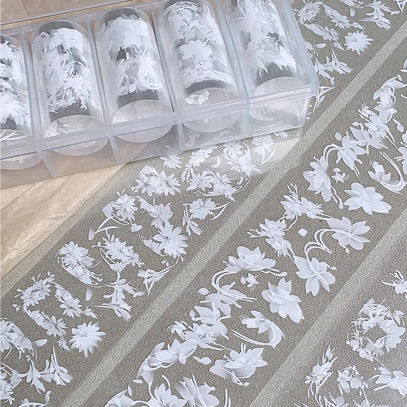 Transfer Paper Carbon - 6 rulo/kutu Beyaz Çiçekler Nail Art