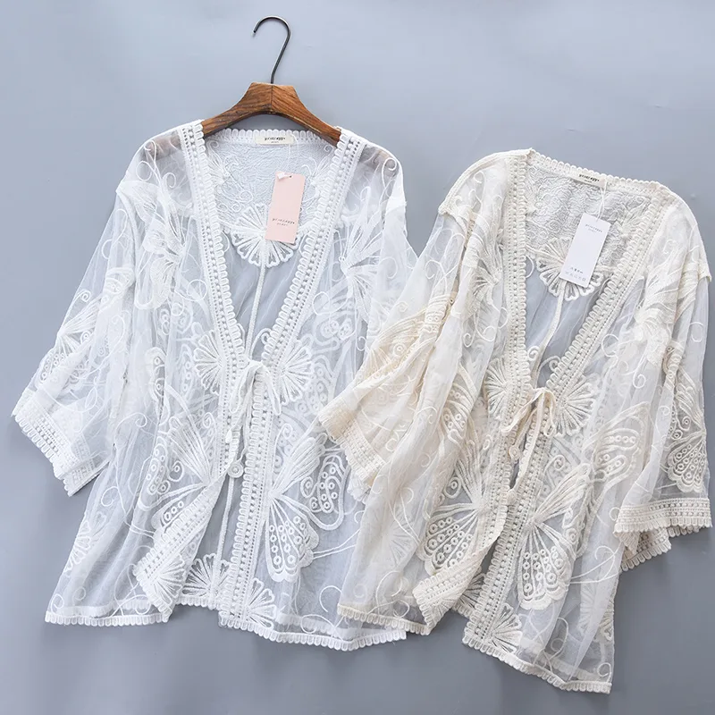 Embroidery Cardigan - Yaz rahat tatlı sahil tatil hırka