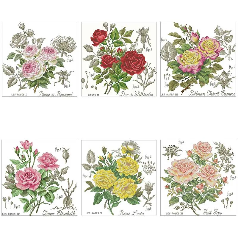 Embroidery Rose Stitch - Gölge Gül Desenleri Sayılan 11CT 14CT