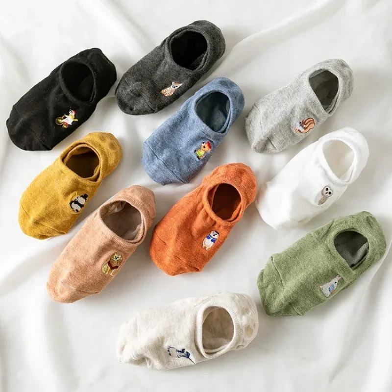 Embroidery On Socks - Katı Pamuk Kadın Kısa Çorap Sevimli