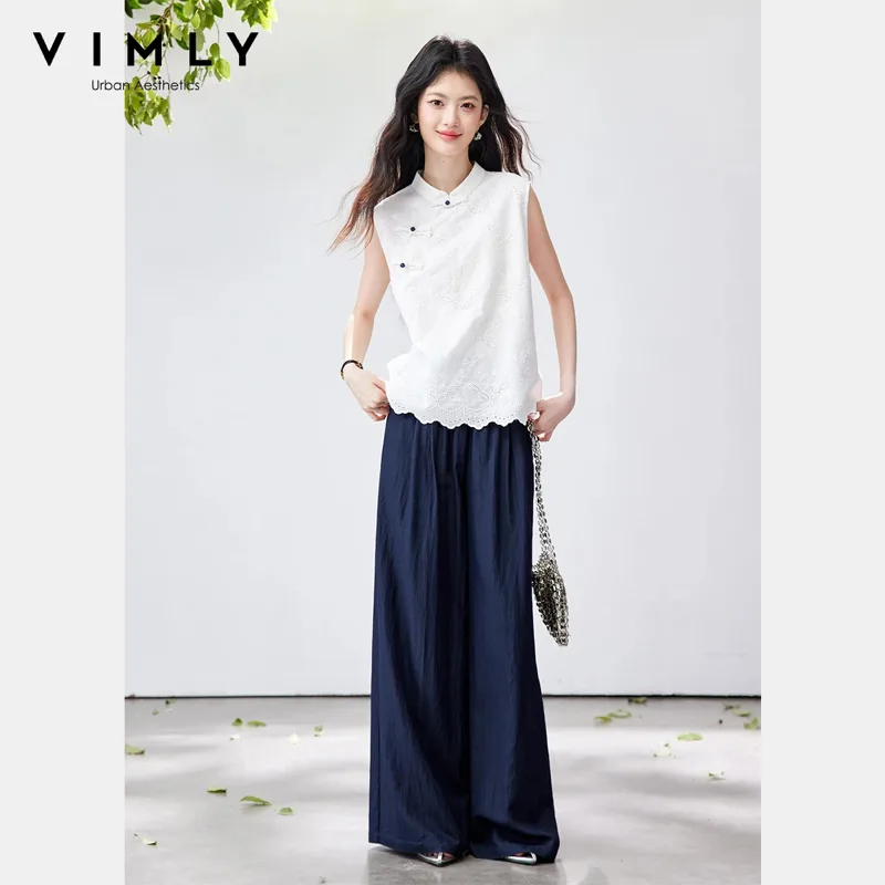 Embroidery Uniform - VIMLY Çin Tarzı Iki Parçalı Pantolon