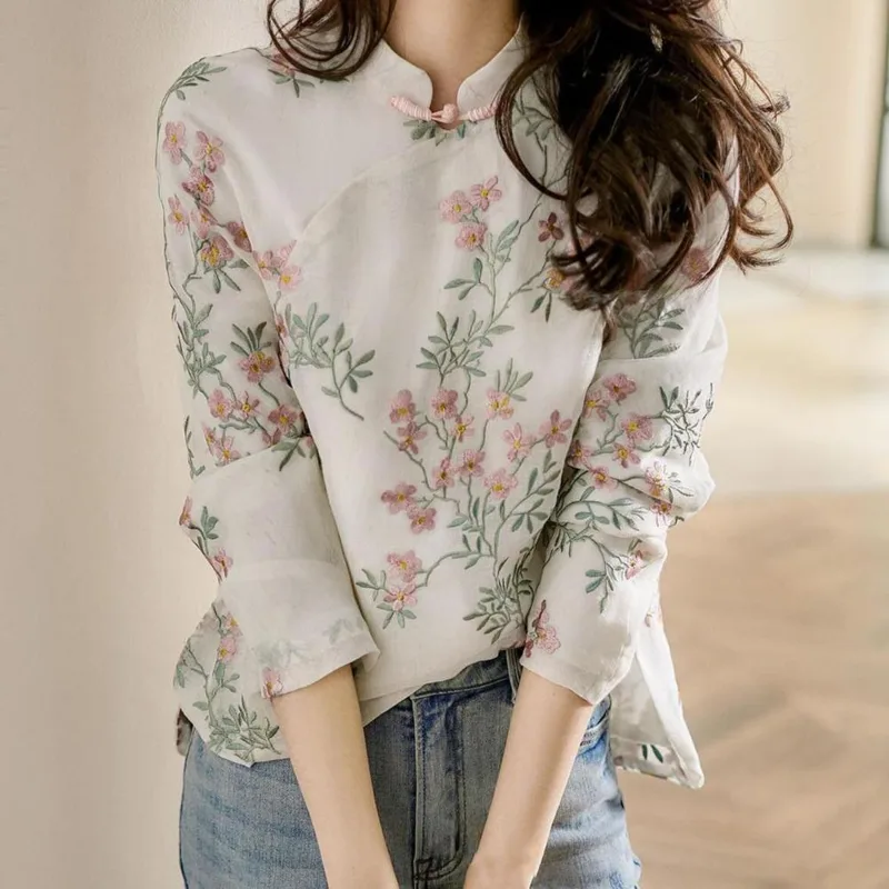 Embroidery Cardigan - Kadın Gömlek Çin Tarzı Nakış Zarif