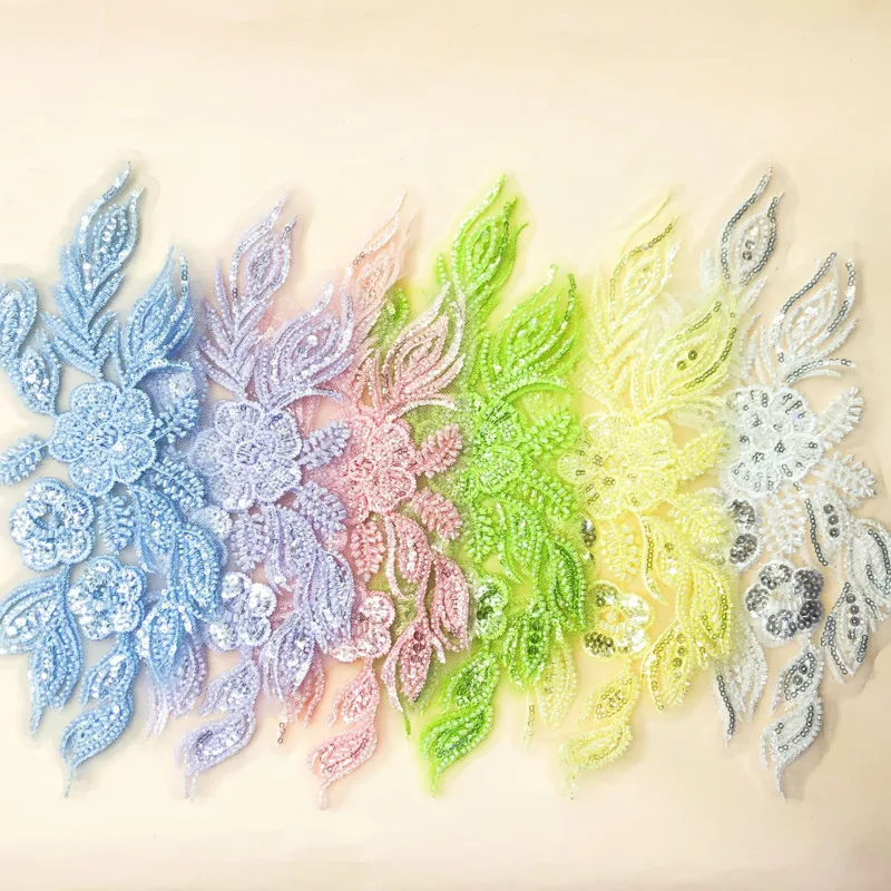 Embroidery Gradient - Glitter Dantel Kumaş Trim Çiçek Nakış