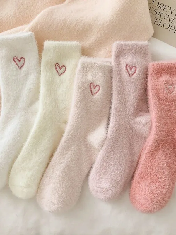 Embroidery On Socks - 5 çift kadın kalınlaşmış vizon çorap