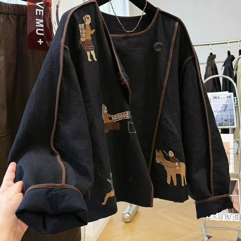 Embroidery Jacket - Kadınlar İçin Ağır İşlemeli Yuvarlak Yaka