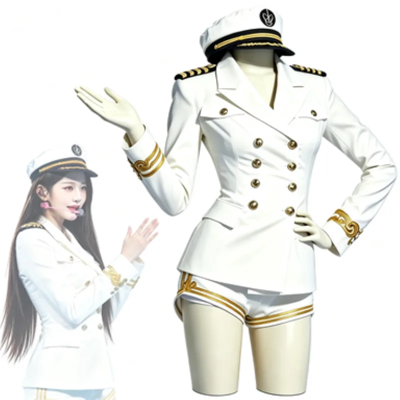 Embroidery Uniform - Kadın Siyah Beyaz Denizci Kaptan Üniforma