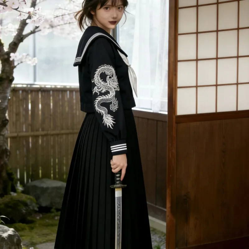 Japon Koyu Goth Punk Denizci E - Embroidery Uniform incelemesi ve fiyatı